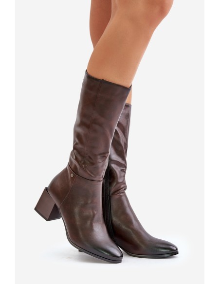 Insulated ankle boots on a heel eco leather up to mid-calf brown Ellithira