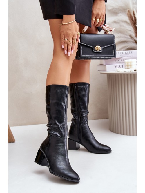 Insulated heeled boots eco leather mid-calf black Ellithira 2