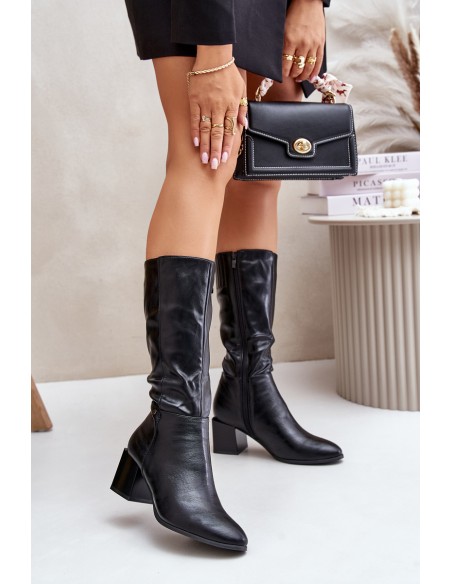 Insulated heeled boots eco leather mid-calf black Ellithira