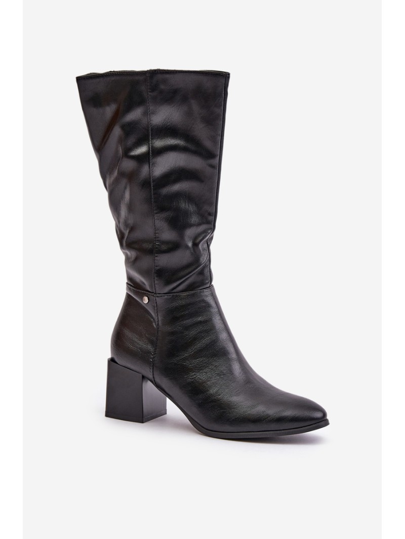 Insulated heeled boots eco leather mid-calf black Ellithira