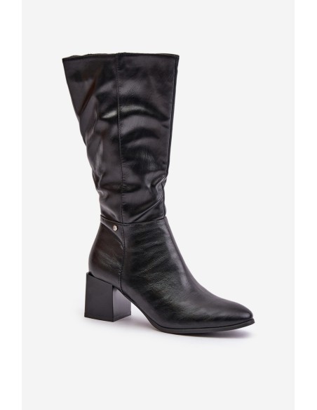 Insulated heeled boots eco leather mid-calf black Ellithira