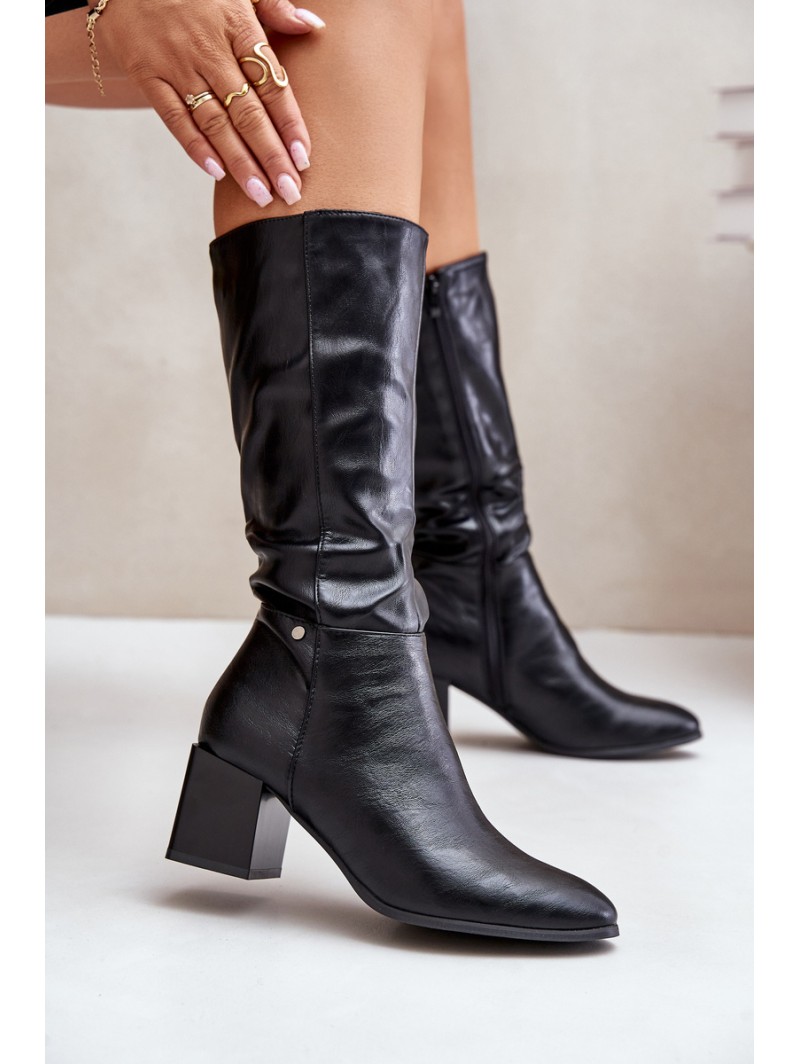 Insulated heeled boots eco leather mid-calf black Ellithira