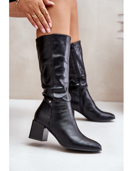 Insulated heeled boots eco leather mid-calf black Ellithira