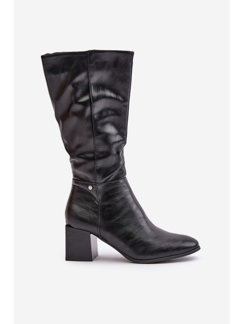 Insulated heeled boots eco leather mid-calf black Ellithira