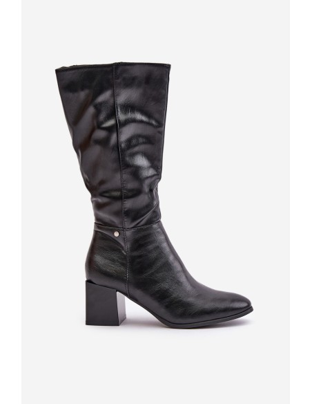 Insulated heeled boots eco leather mid-calf black Ellithira