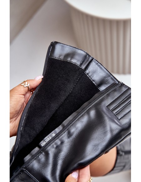 Insulated heeled boots eco leather mid-calf black Ellithira