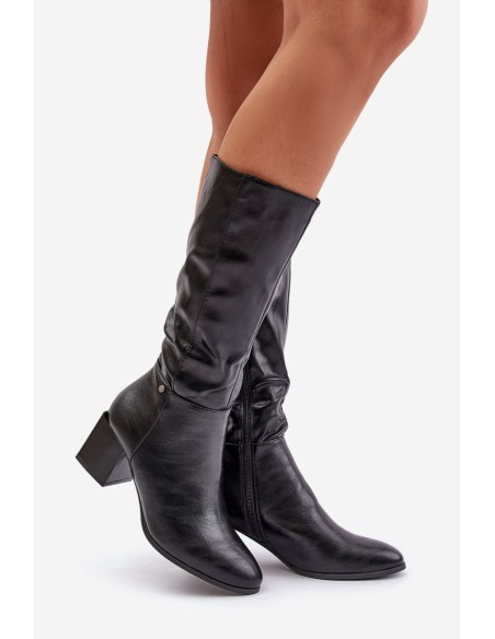 Insulated heeled boots eco leather mid-calf black Ellithira