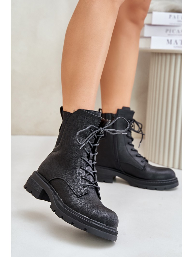 Insulated Worker Boots with Zipper Black Leairae