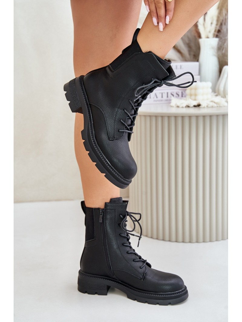 Insulated Worker Boots with Zipper Black Leairae