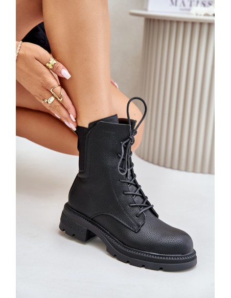 Insulated Worker Boots with Zipper Black Leairae
