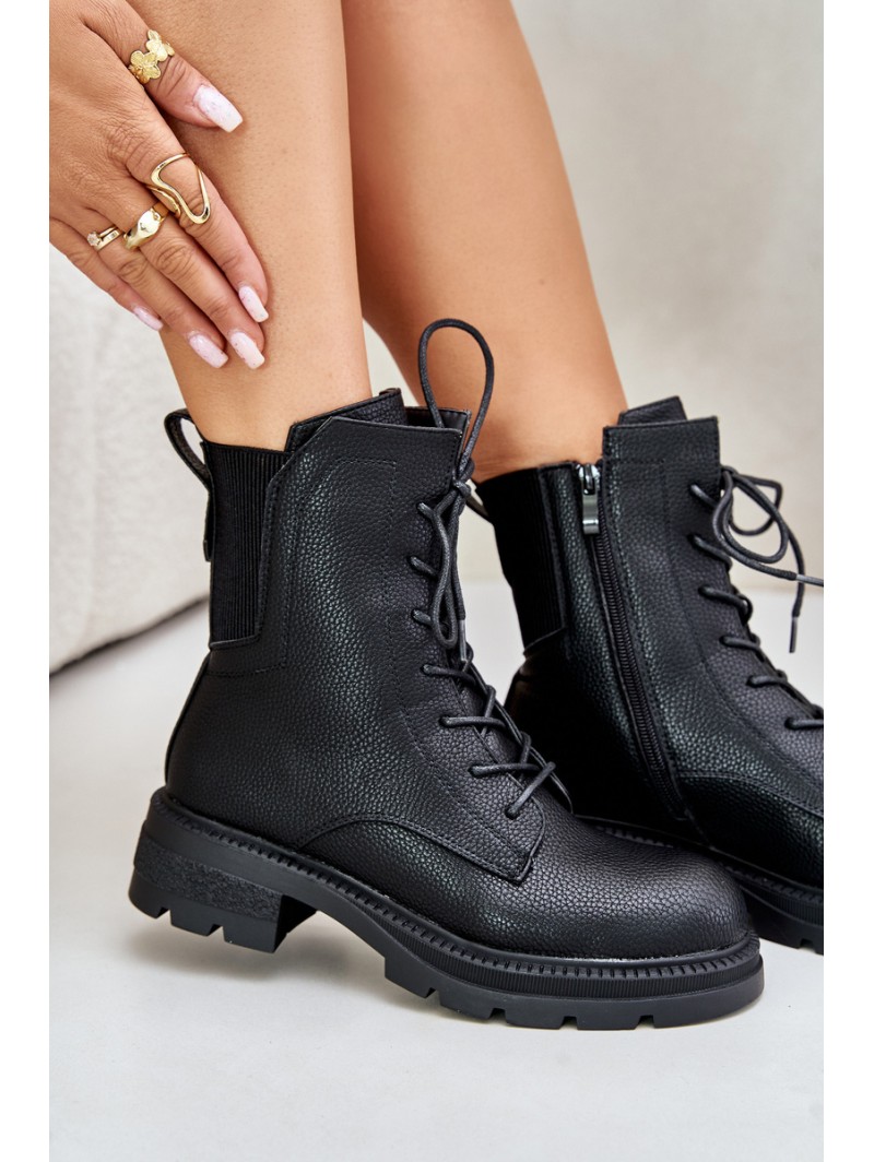 Insulated Worker Boots with Zipper Black Leairae
