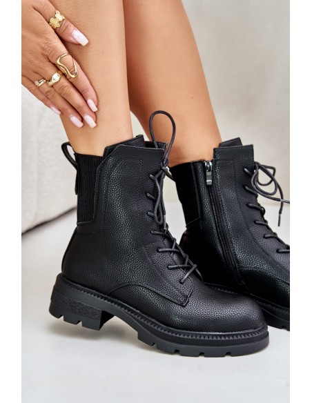 Insulated Worker Boots with Zipper Black Leairae