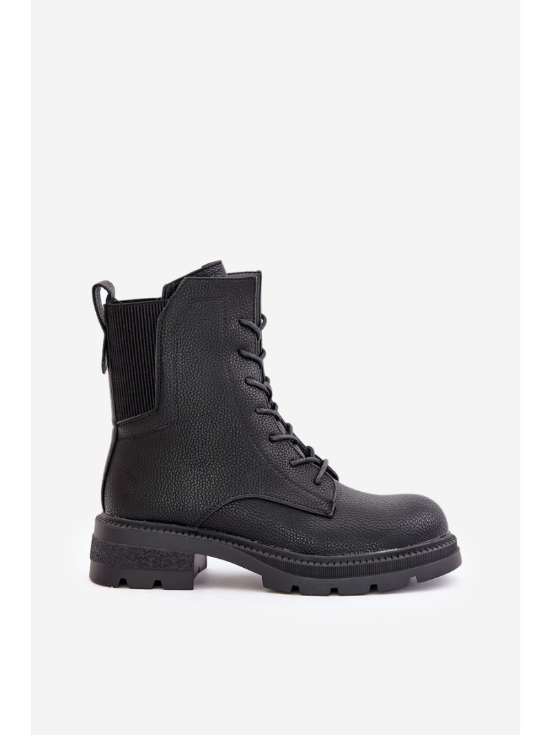 Insulated Worker Boots with Zipper Black Leairae