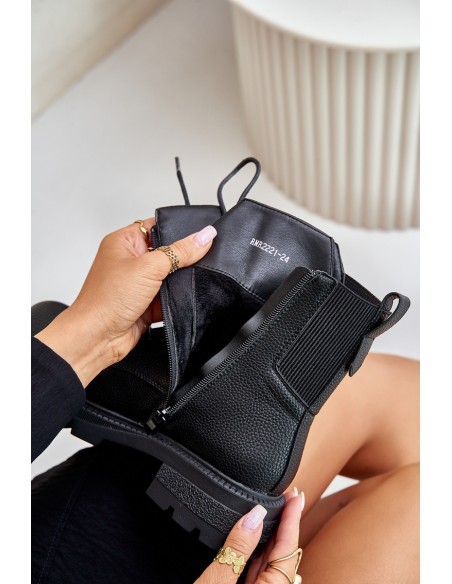 Insulated Worker Boots with Zipper Black Leairae
