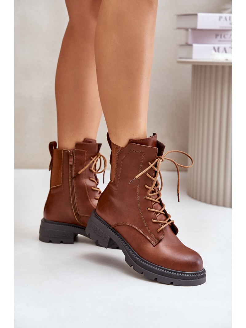 Insulated ankle boots workers with zipper brown Leairae