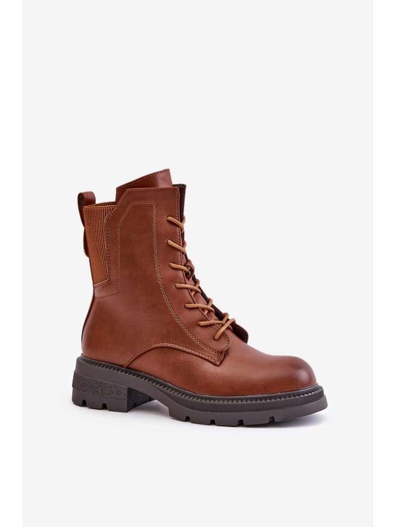 Insulated ankle boots workers with zipper brown Leairae