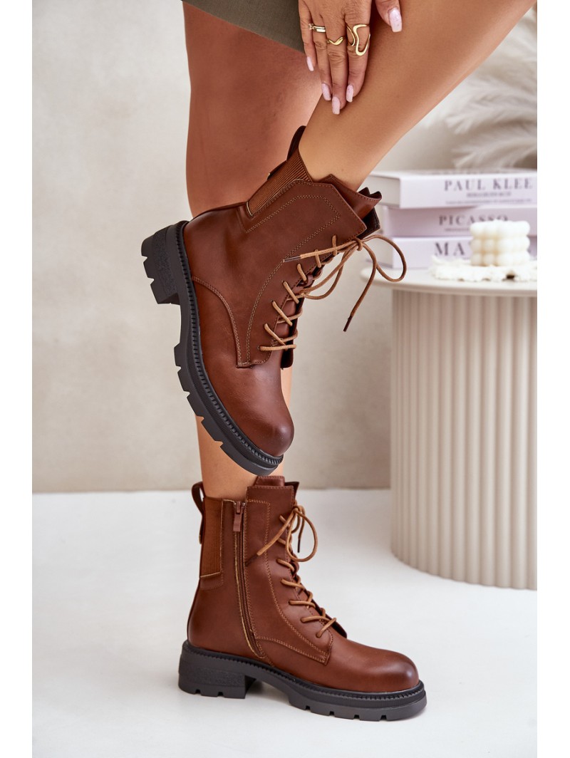 Insulated ankle boots workers with zipper brown Leairae