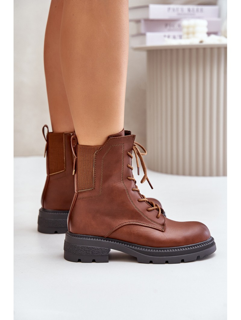 Insulated ankle boots workers with zipper brown Leairae