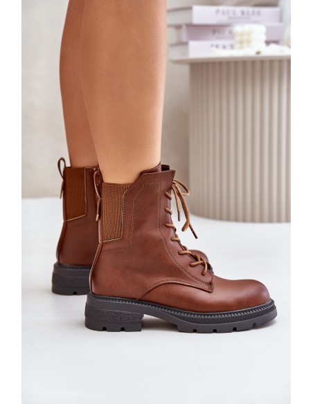 Insulated ankle boots workers with zipper brown Leairae