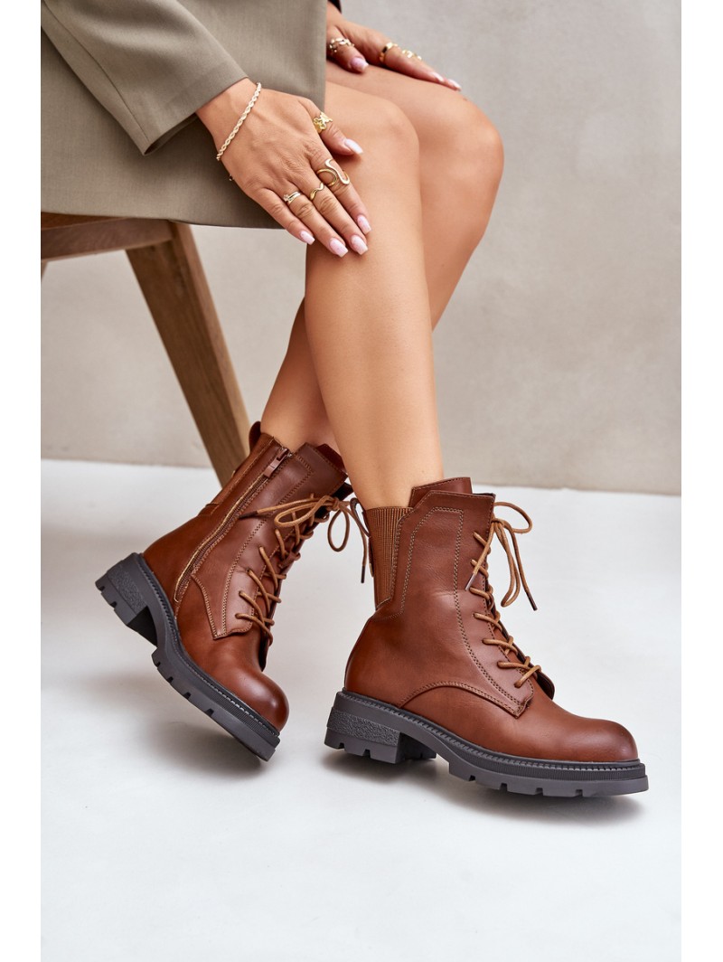 Insulated ankle boots workers with zipper brown Leairae