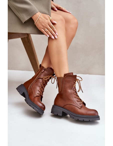 Insulated ankle boots workers with zipper brown Leairae