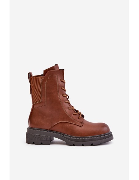 Insulated ankle boots workers with zipper brown Leairae