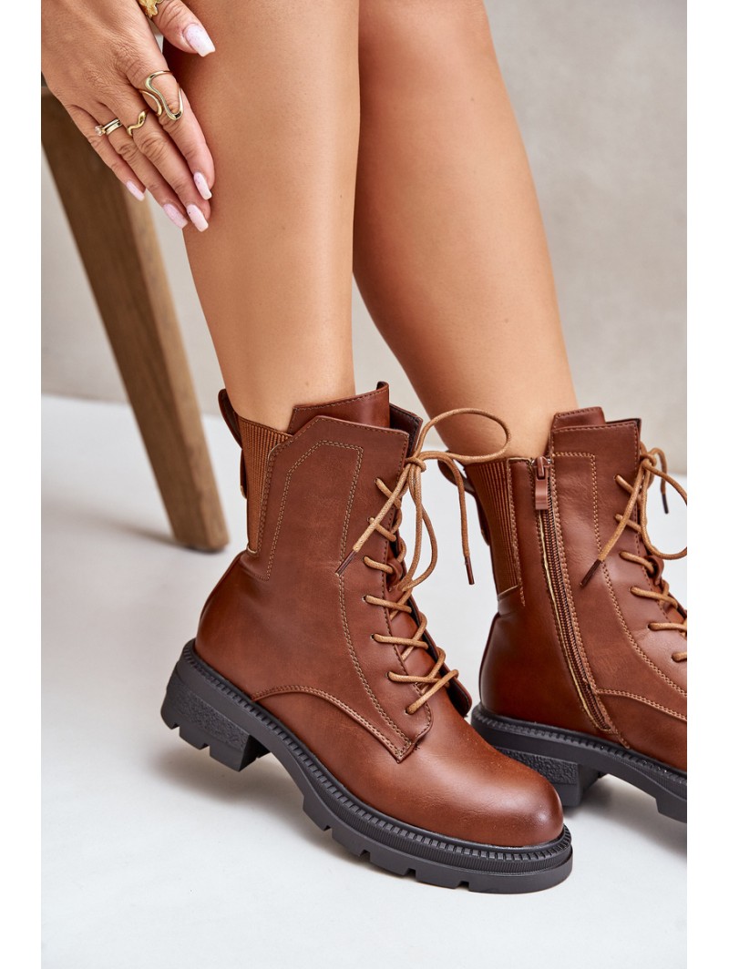 Insulated ankle boots workers with zipper brown Leairae