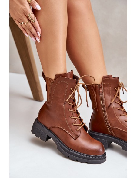 Insulated ankle boots workers with zipper brown Leairae