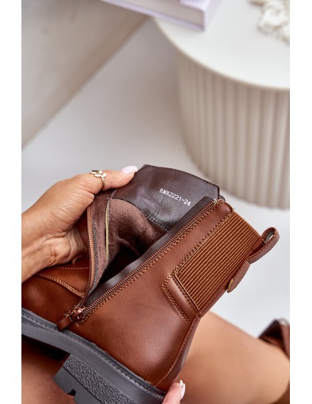 Insulated ankle boots workers with zipper brown Leairae