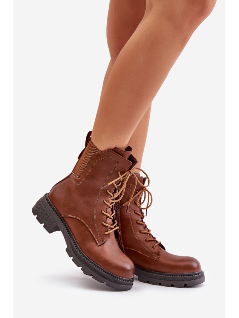 Insulated ankle boots workers with zipper brown Leairae