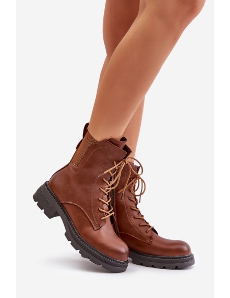 Insulated ankle boots workers with zipper brown Leairae