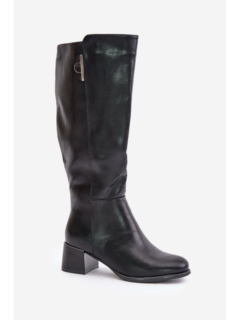Heeled Knee High Boots Made Of Eco Leather Black Izanae