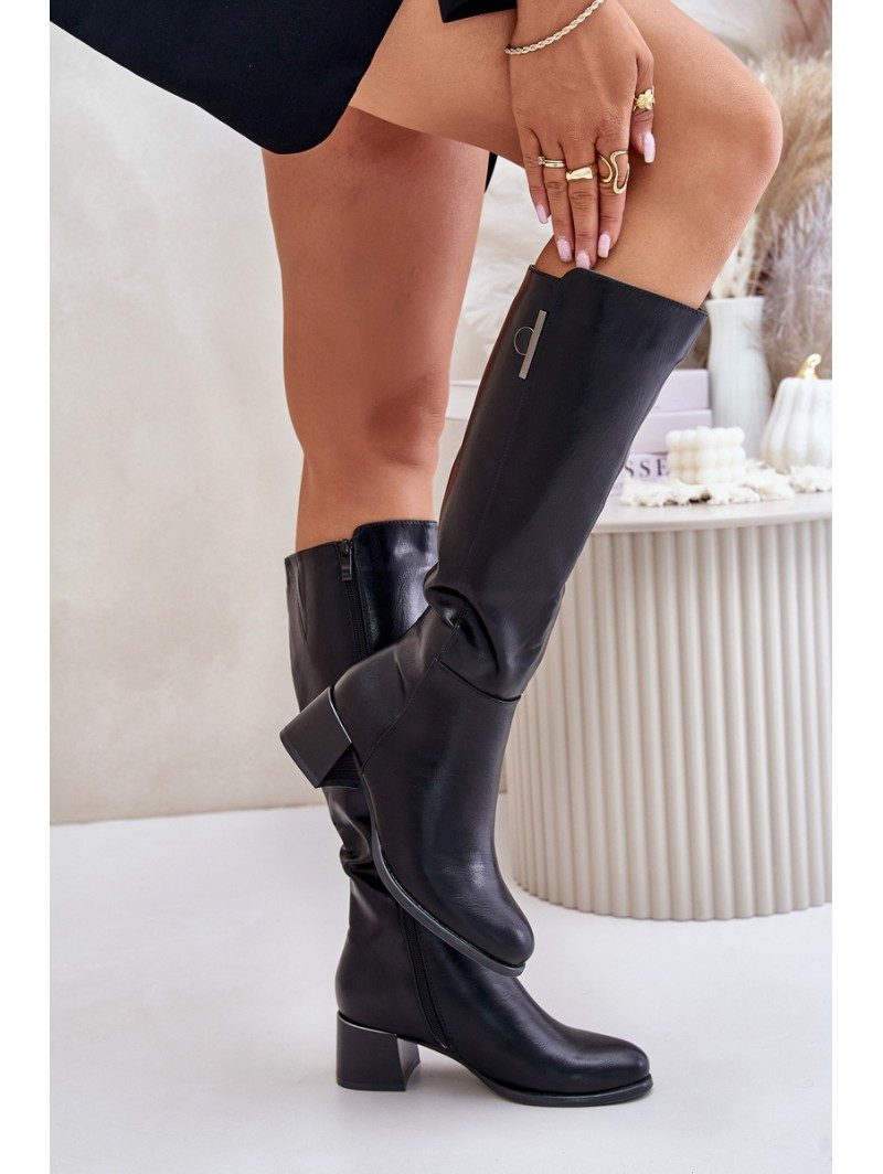 Heeled Knee High Boots Made Of Eco Leather Black Izanae