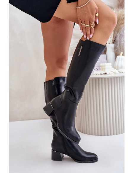 Heeled Knee High Boots Made Of Eco Leather Black Izanae