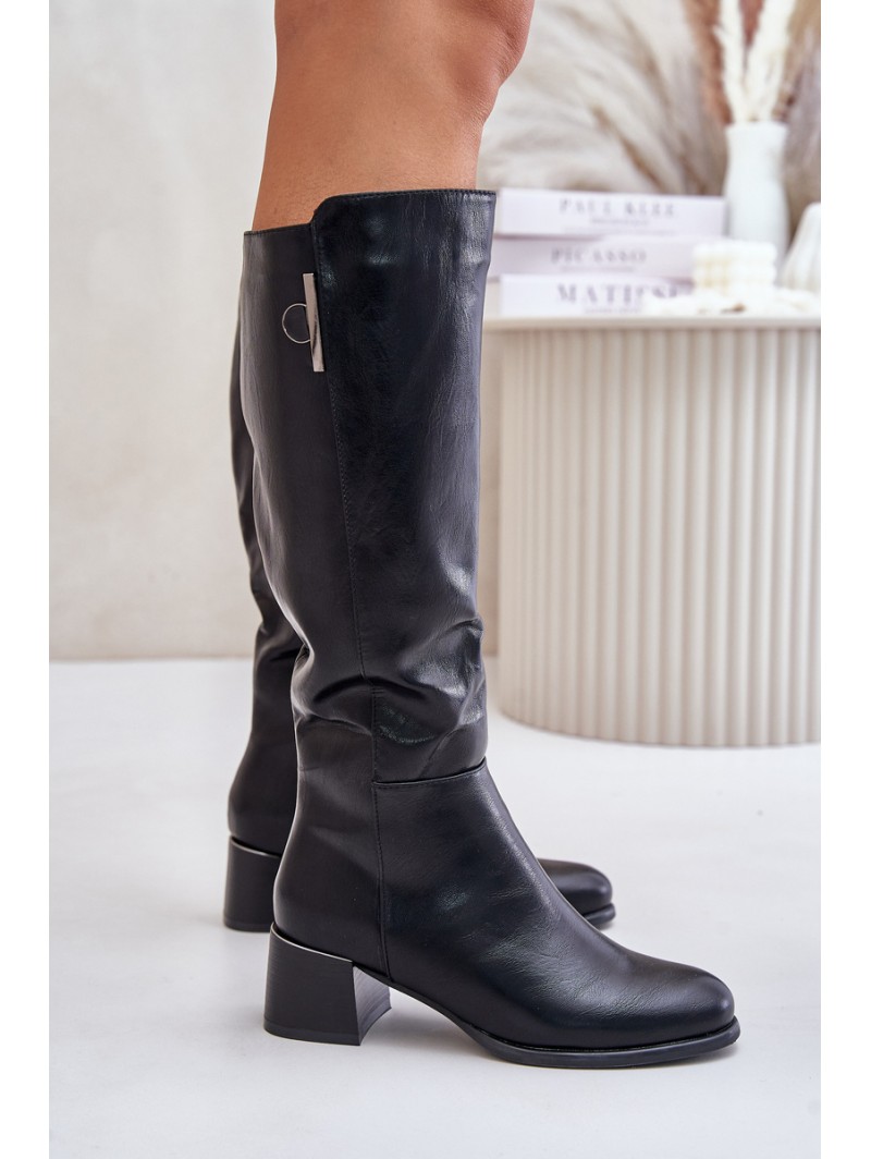 Heeled Knee High Boots Made Of Eco Leather Black Izanae