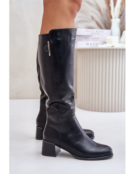 Heeled Knee High Boots Made Of Eco Leather Black Izanae