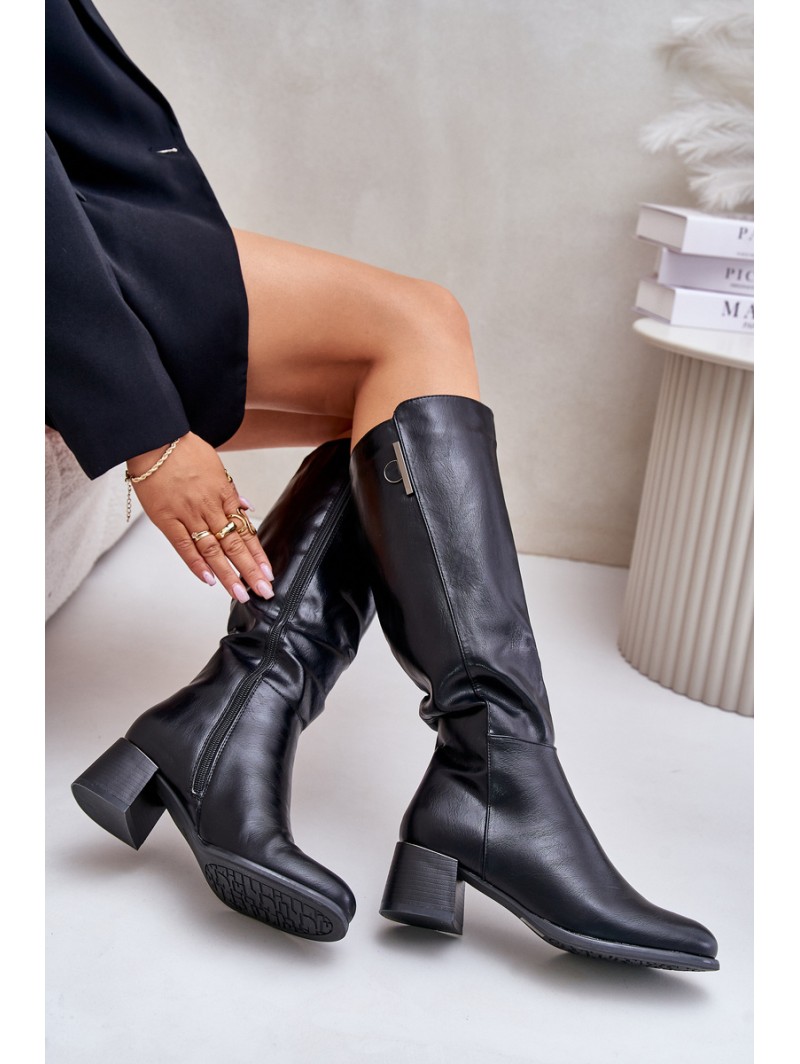 Heeled Knee High Boots Made Of Eco Leather Black Izanae