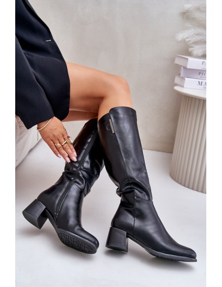 Heeled Knee High Boots Made Of Eco Leather Black Izanae