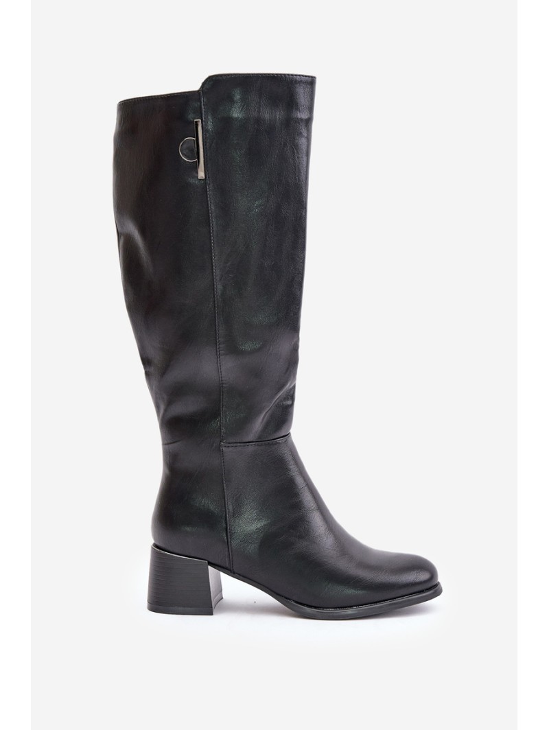 Heeled Knee High Boots Made Of Eco Leather Black Izanae