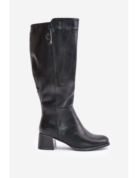 Heeled Knee High Boots Made Of Eco Leather Black Izanae