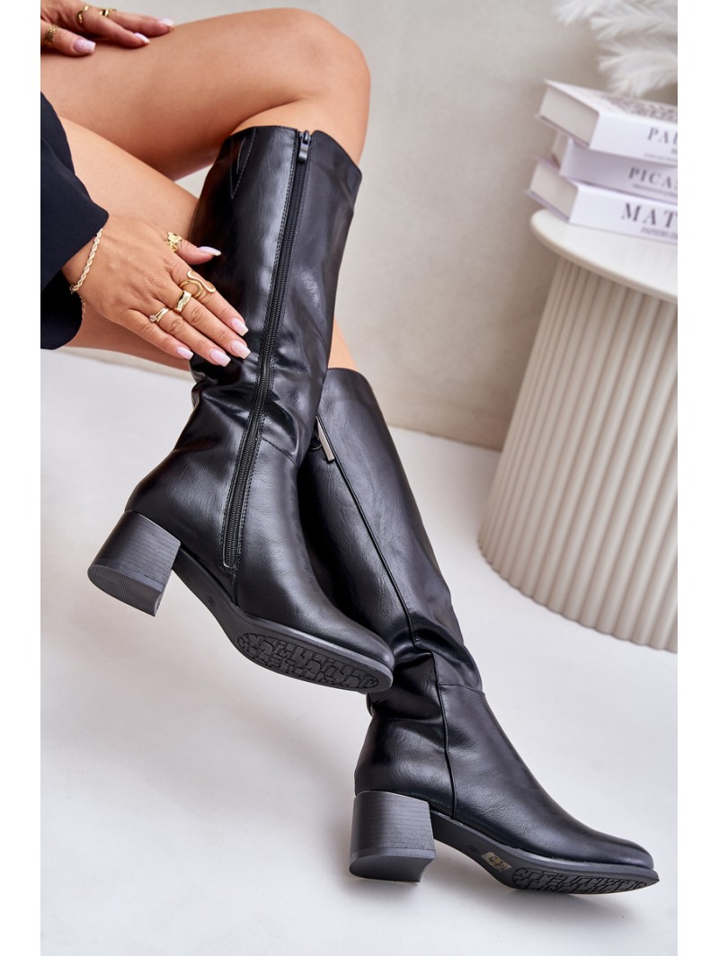 Heeled Knee High Boots Made Of Eco Leather Black Izanae