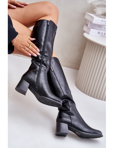Heeled Knee High Boots Made Of Eco Leather Black Izanae