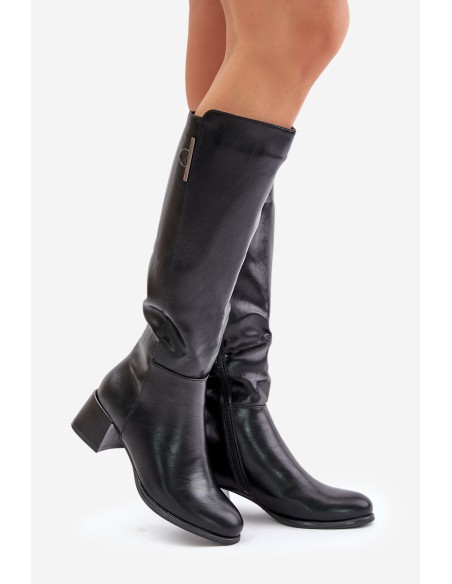 Heeled Knee High Boots Made Of Eco Leather Black Izanae