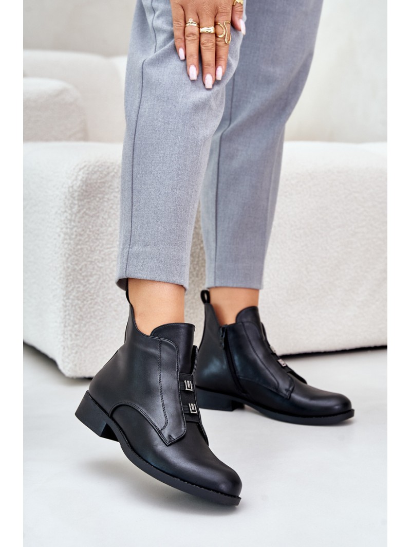Insulated Women's Boots on Flat Heel Made of Eco Leather Black S.Barski HY42-716