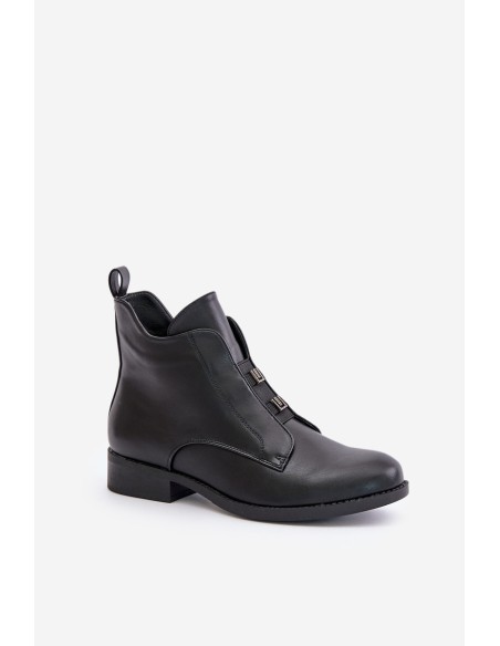 Insulated Women's Boots on Flat Heel Made of Eco Leather Black S.Barski HY42-716