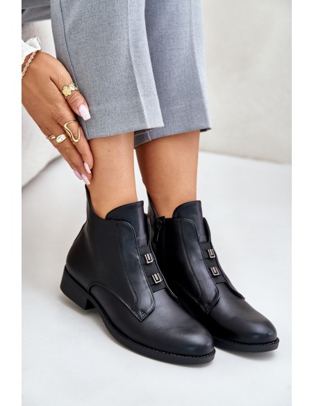 Insulated Women's Boots on Flat Heel Made of Eco Leather Black S.Barski HY42-716