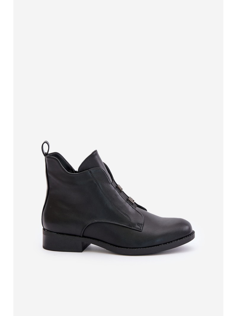 Insulated Women's Boots on Flat Heel Made of Eco Leather Black S.Barski HY42-716