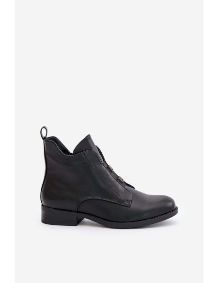Insulated Women's Boots on Flat Heel Made of Eco Leather Black S.Barski HY42-716