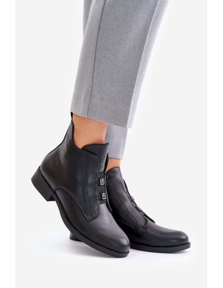 Insulated Women's Boots on Flat Heel Made of Eco Leather Black S.Barski HY42-716