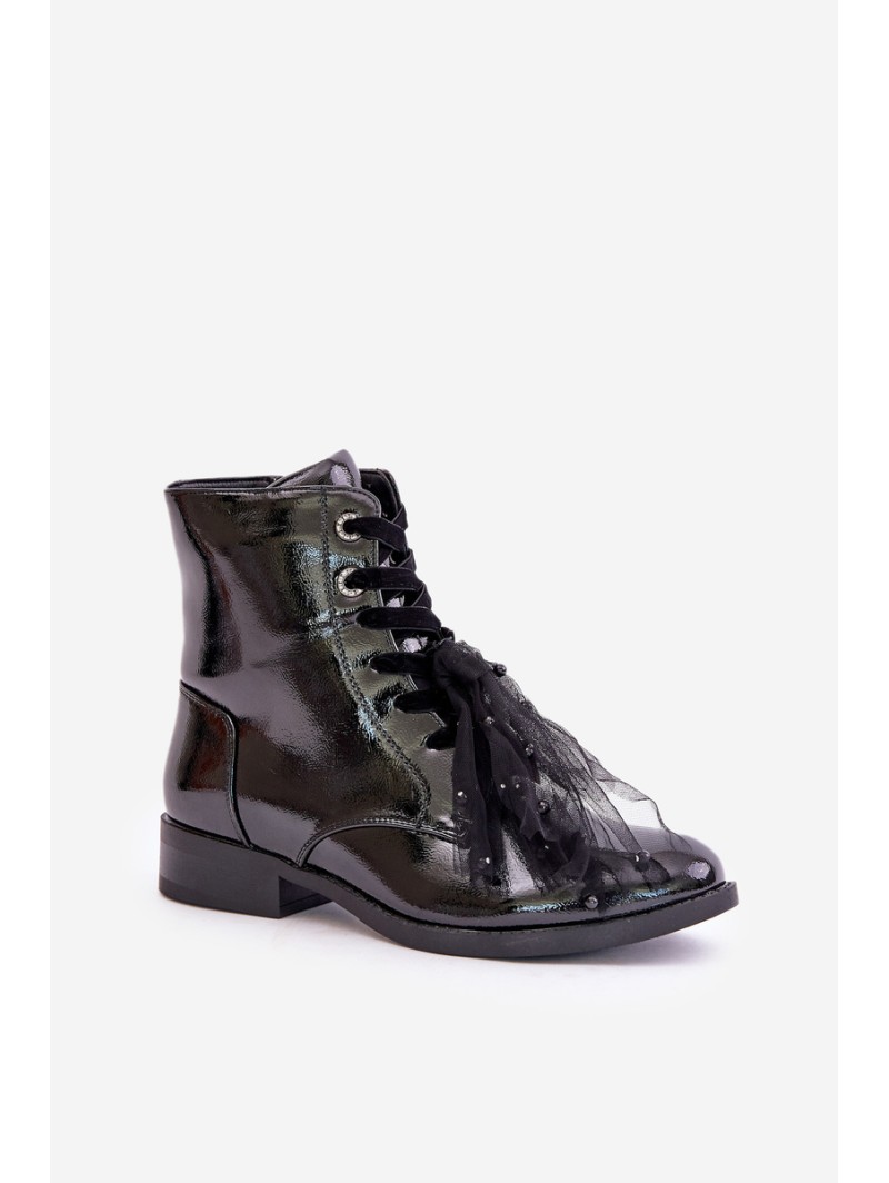 Lacquered insulated ankle boots with zipper S.Barski HY42-991 black